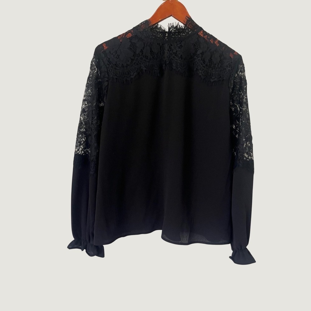 Luna Rae Womens Black Lace Long Sleeve Ruffle Cuff Blouse XL New